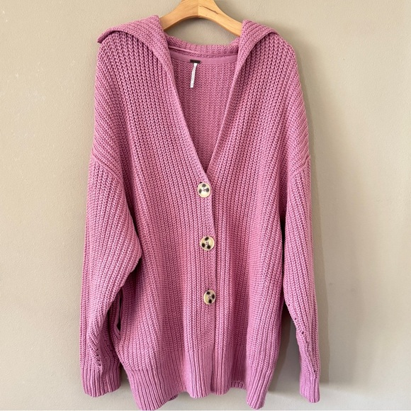 Free People Swim Too Deep Oversized Sweater Cardigan in Pink Size M - Picture 3 of 9